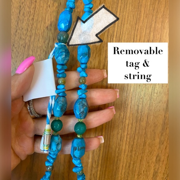 New Natural Turquoise, Pure Gold, & Jade Handmade Necklace Blue Gold Green NWT - Picture 7 of 15